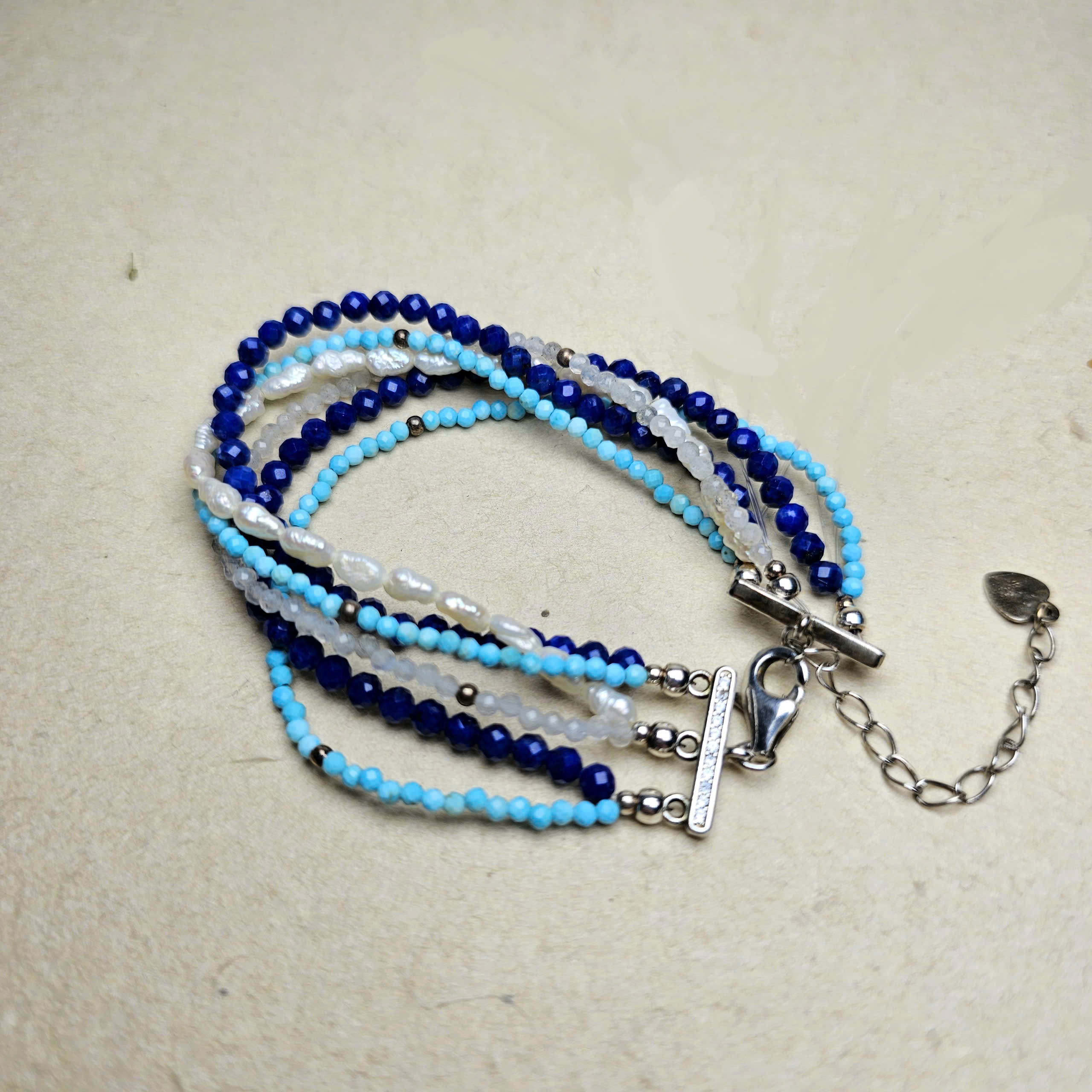 Vòng tay lapiz, ngọc trai, turquoise, moonstone