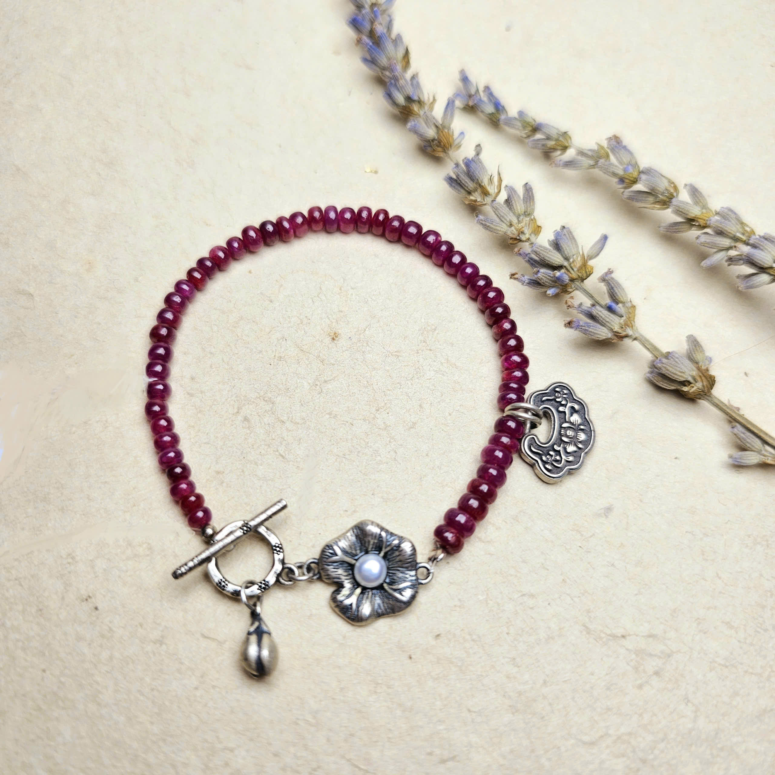Vòng Ruby tự nhiên không xử lý mix bạc 925