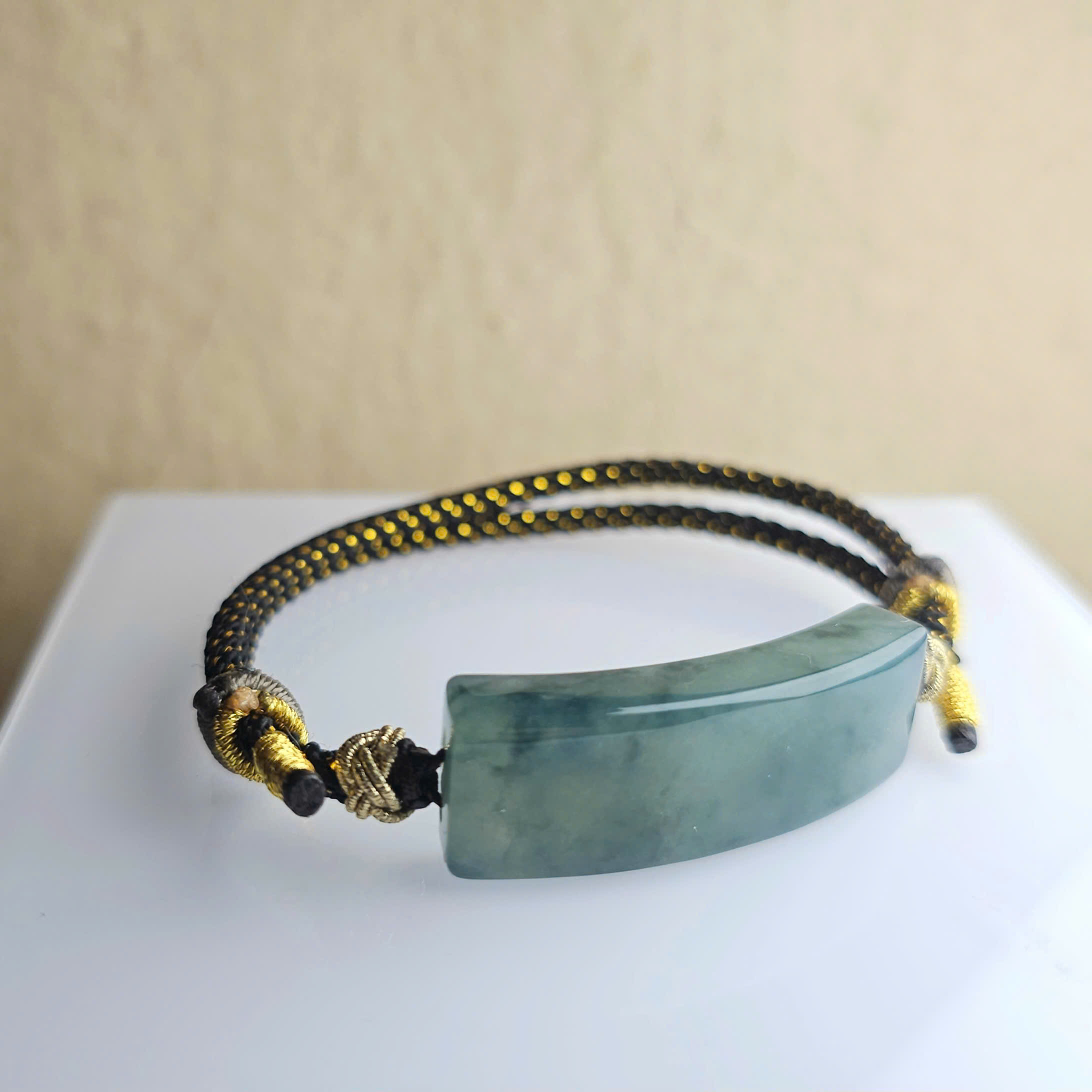 Vòng tết mặt ngọc Jadeite type A xanh băng hoa bay unisex - Hình ảnh 5